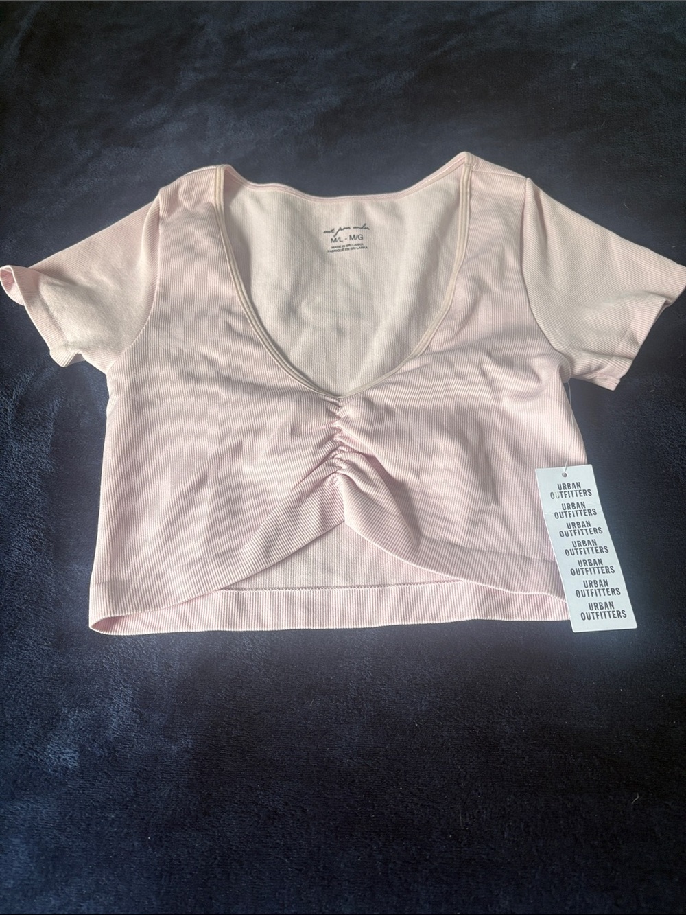 Urban Outfitters Pale Pink Ribbed Ruched V-Neck Crop Top